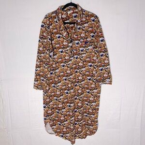 Vintage All Over Teddy Bear Print Long Sleeve Maxi Length Flannel Nightgown L